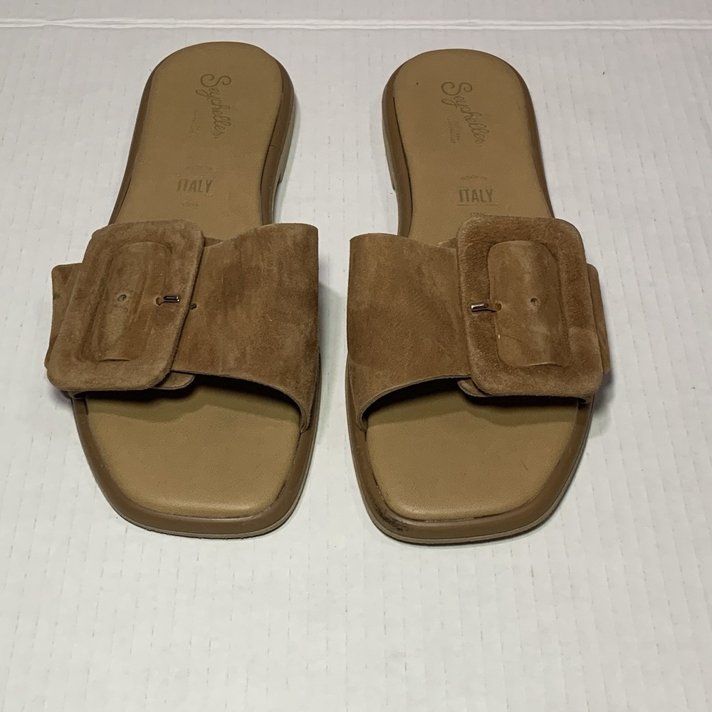 Seychelles Manhattan Slide Brown Suede Leather Buckle Sandals Women's Size 6.5 - Picture 3 of 10